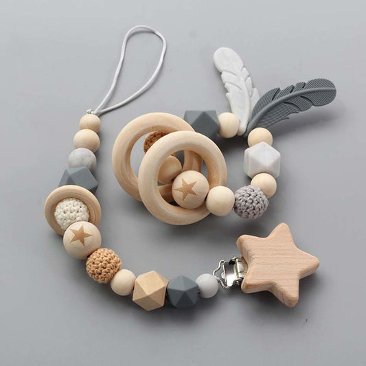 2pc Nordic Wooden Teether & Pacifier Clip Chain